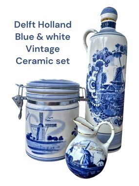 Delft Holland Blue & White Vintage, 3pc  Ceramic Decorative Set